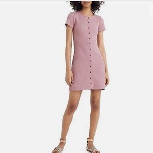 Madewell Dusty Pink Cotton Ribbed Button Front Short Sleeves Midi Dress .Size XS
